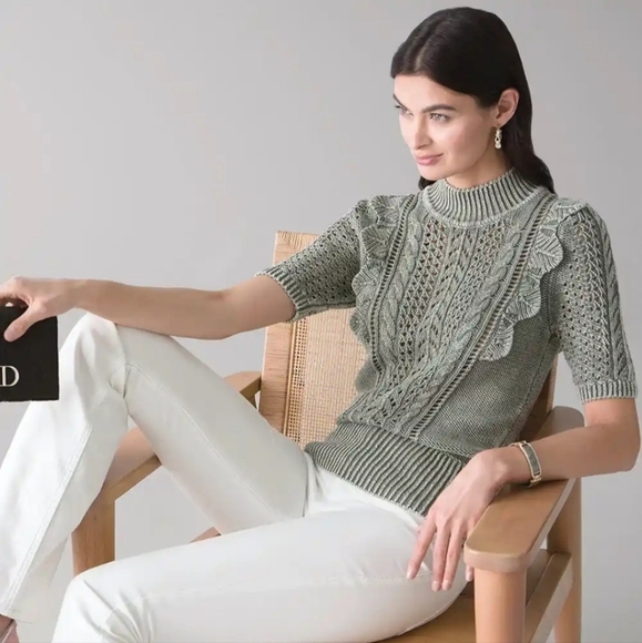 WHBM Ruffle Neck Cotton Sweater Sz XS - Picture 1 of 10